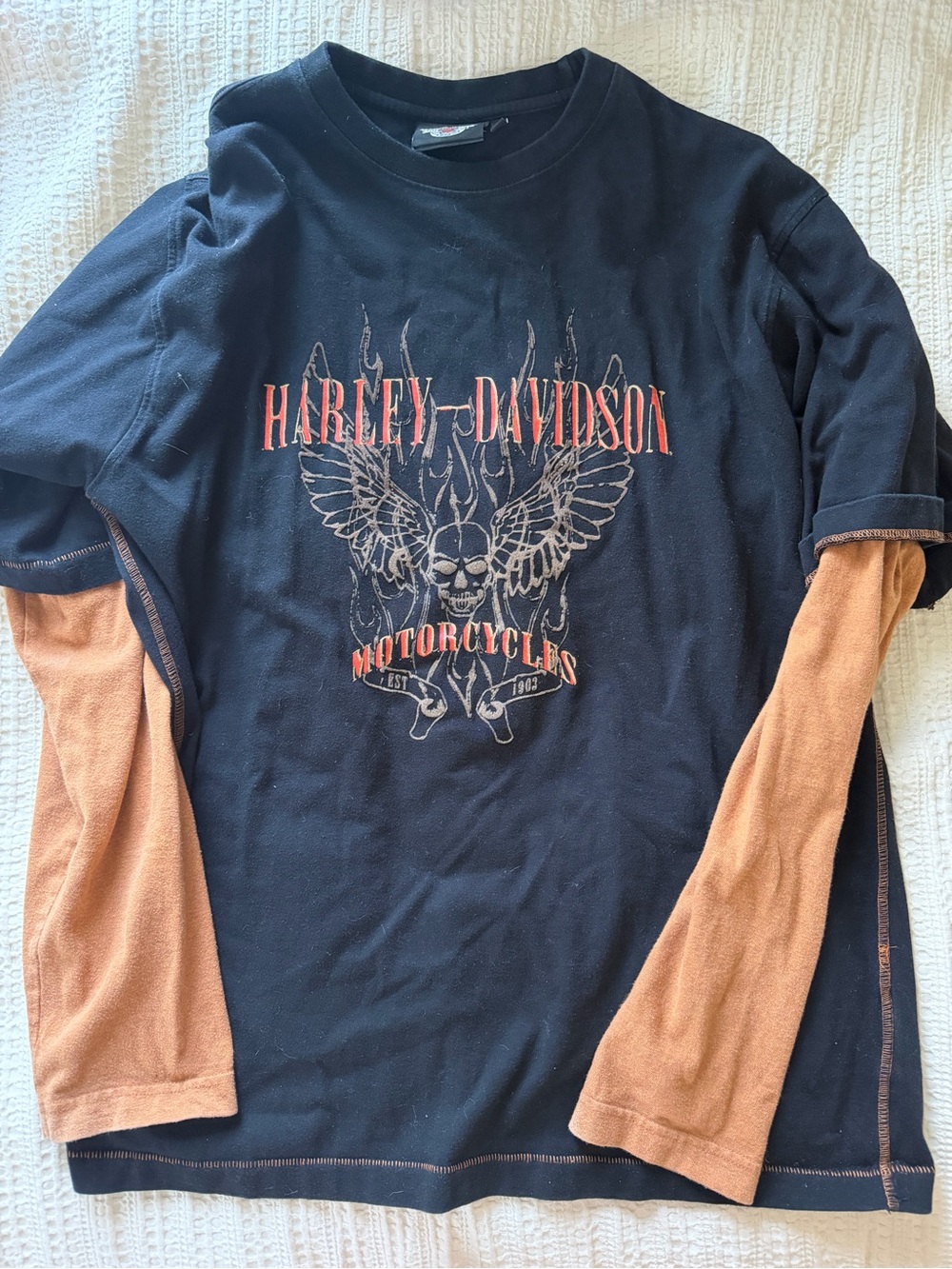 Harley-Davidson Black Tee with Brown Layered Sleeves